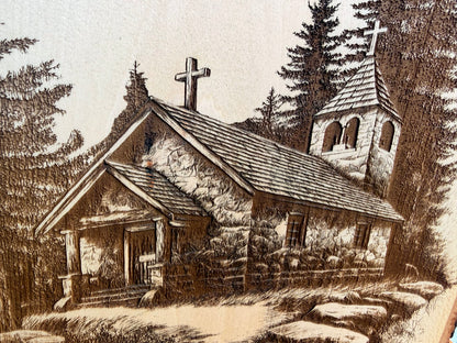 Plaque Live Edge Rectangular - Wooded Church with Path