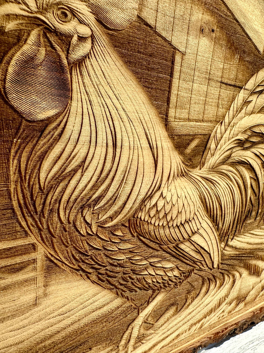 Rooster Live Edge Rectangular Plaque