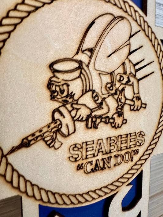 3D Layered and Engraved Wood Cross - Seabees