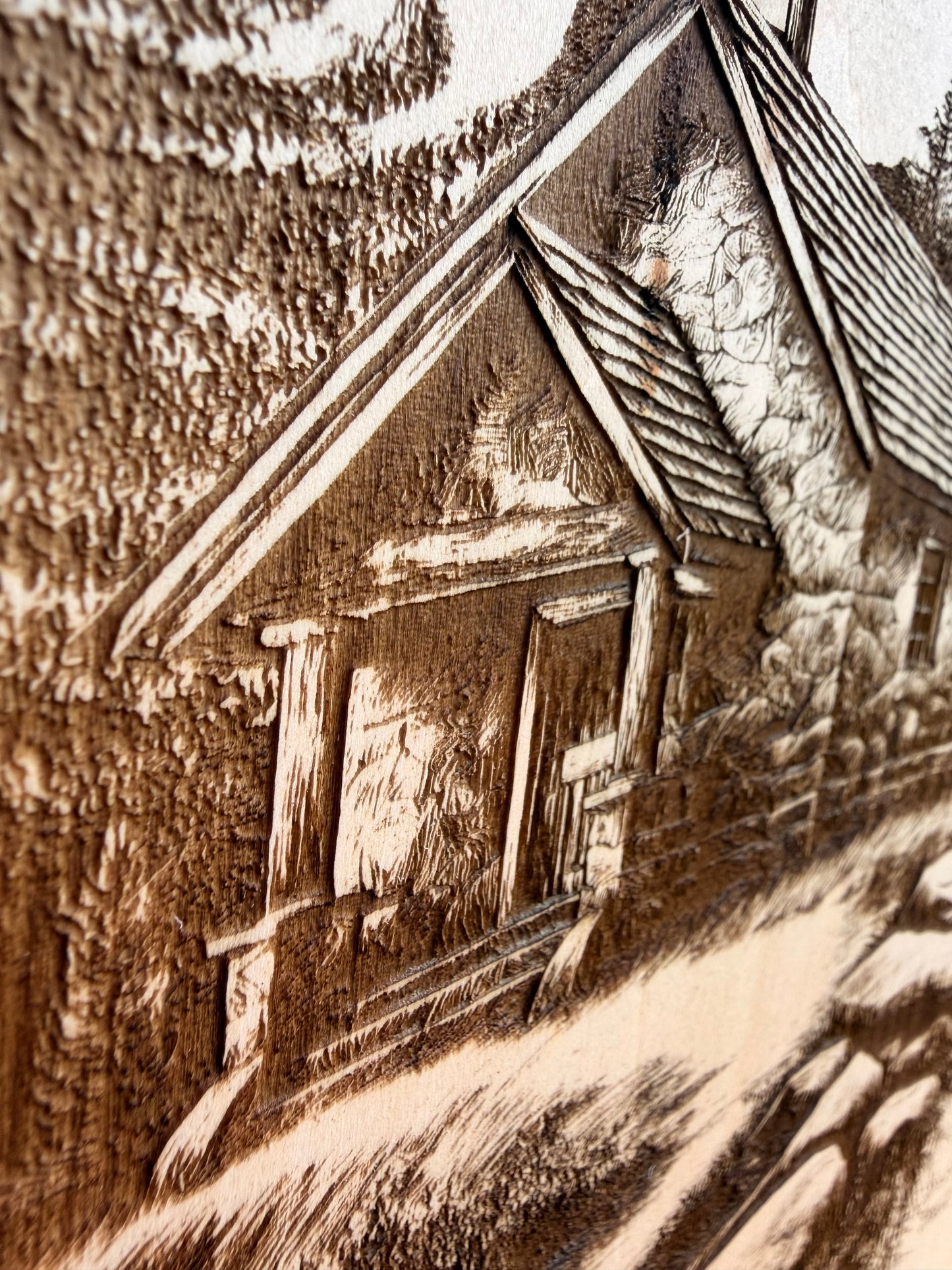 Plaque Live Edge Rectangular - Wooded Church with Path
