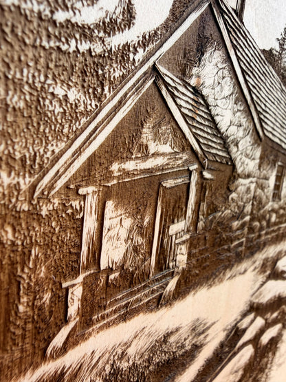 Plaque Live Edge Rectangular - Wooded Church with Path