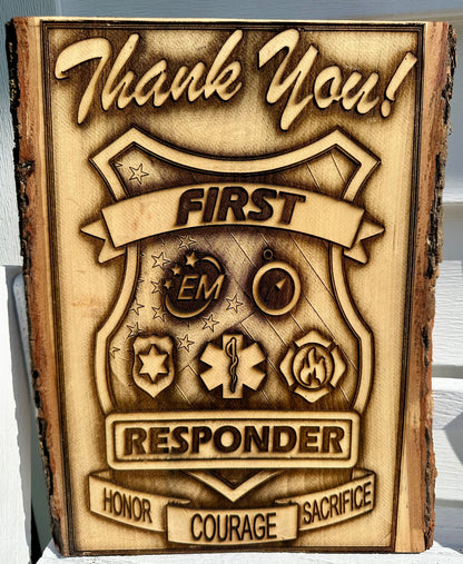 Thank You First Responders Live Edge Rectangular Plaque