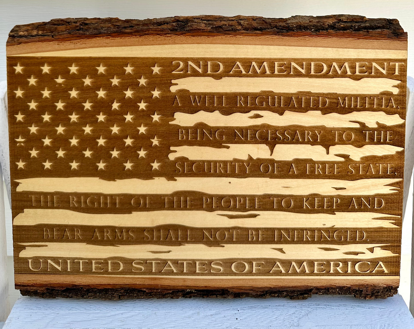 Patriotic 2nd Amendment on Flag Live Edge Rectangular Plaque