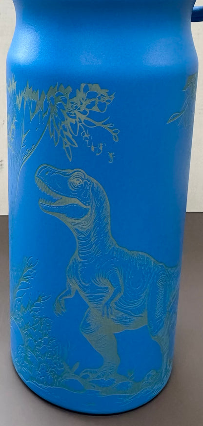 16oz. Insulated Water Bottle with Straw Lid and Built in Lid Handle - Blue with Dinosaur