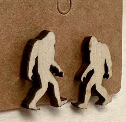 Wooden Engraved Earrings - Sasquatch / Bigfoot / Yeti