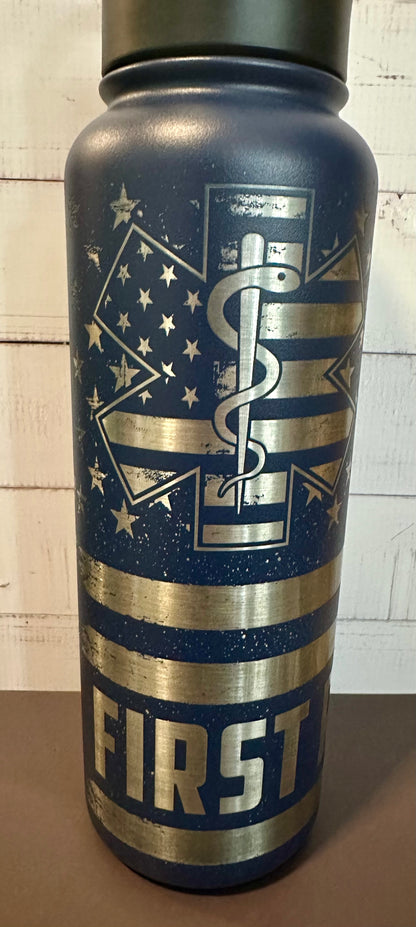 40oz. Insulated Water Bottle with Collapsible Straw Lid - Navy, EMS First Responder