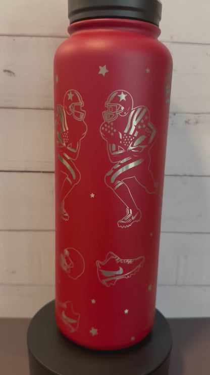40oz. Insulated Water Bottle with Collapsible Straw Lid - Red, Football Mom