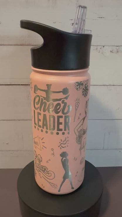 16oz. Insulated Water Bottle with Straw Lid - Pink, Cheerleader