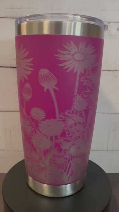 20oz. Insulated Travel Tumbler with Slide Lid - Fuchsia with Wildflowers