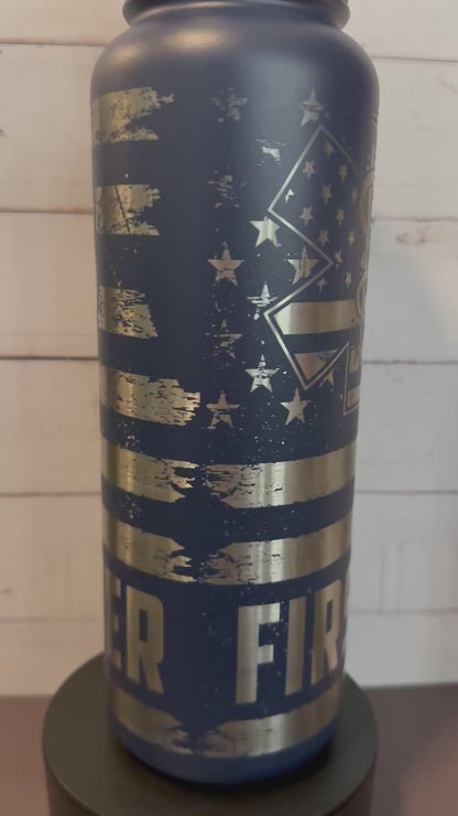 40oz. Insulated Water Bottle with Collapsible Straw Lid - Navy, EMS First Responder