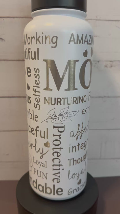 40oz. Insulated Water Bottle with Collapsible Straw Lid - White, Mom Collage