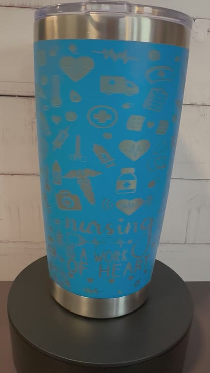 20oz. Insulated Travel Tumbler with Slide Lid - Blue Nurse Collage