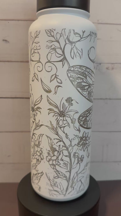40oz. Insulated Water Bottle with Collapsible Straw Lid - White, Dragonfly