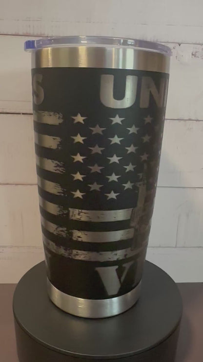 20oz. Insulated Travel Tumbler with Slide Lid - Black with Veteran and Guns