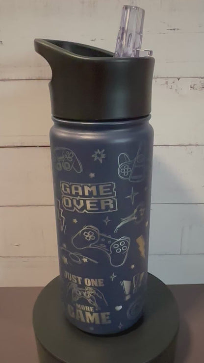 16oz. Insulated Water Bottle with Straw Lid - Navy, Video Gaming