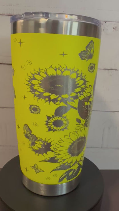 20oz. Insulated Travel Tumbler with Slide Lid - Yellow with Sunflowers